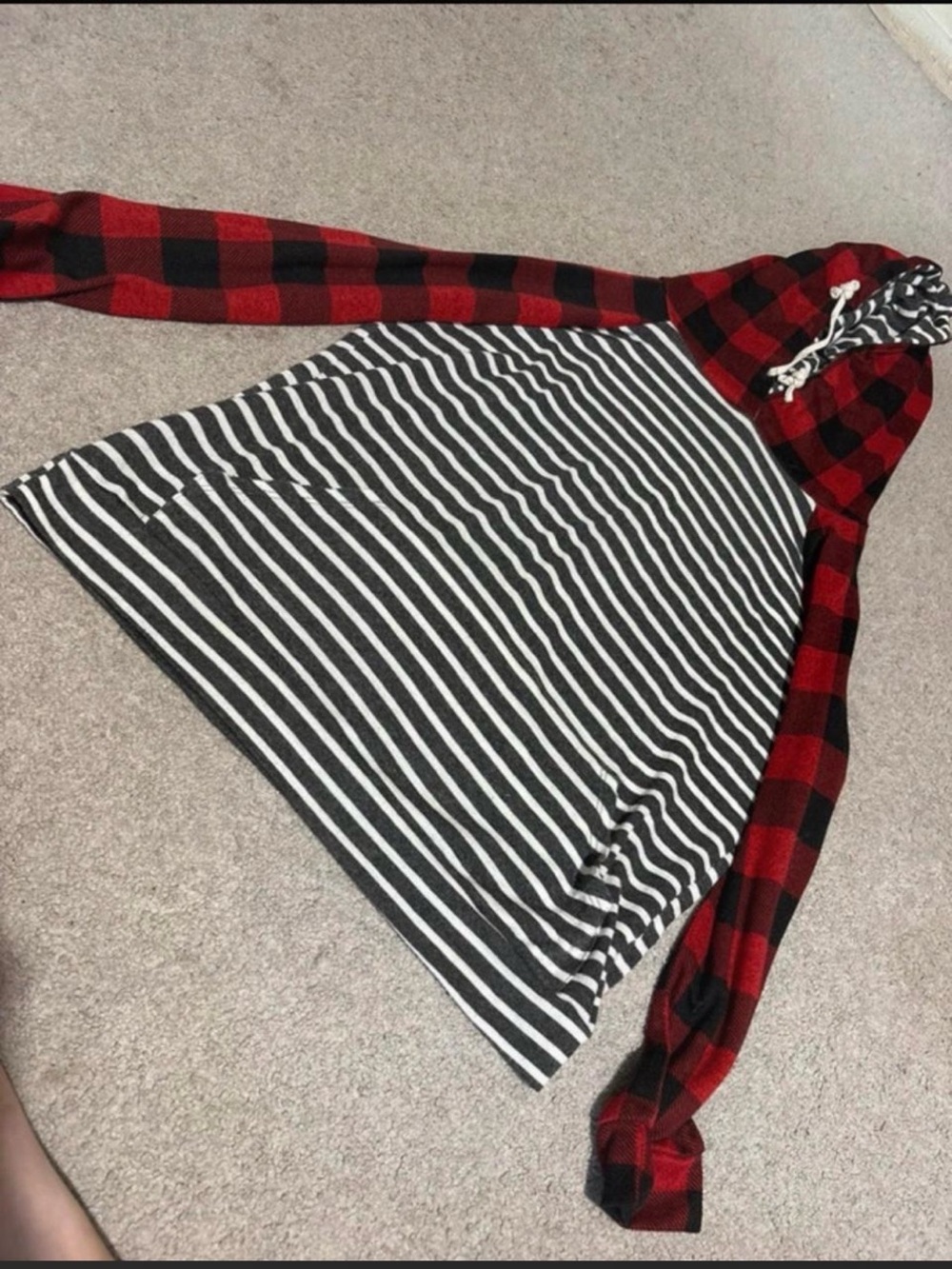 Women’s Red Buffalo Plaid Hoodei with Black & White Stripes